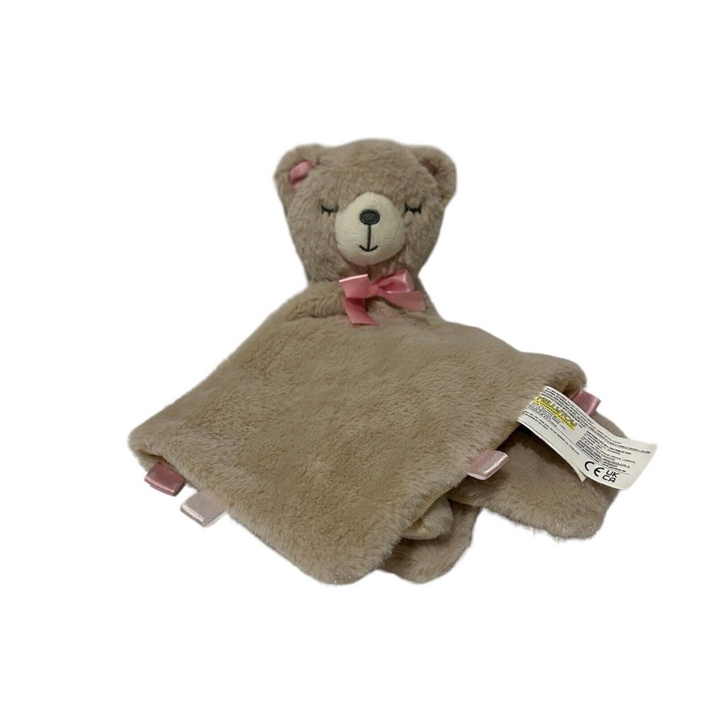 Kellytoy Brown Sleeping Bear Pink Bow Tags Baby Lovey Soother Blanket Plush Toy